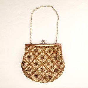 Vintage RICHERE BY WALBORG 1950s Gold Beaded Purse